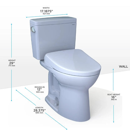 TOTO Drake Two-Piece 1.28 GPF Standard Height Toilet with S5 Bidet Seat MW7763446CEG#01