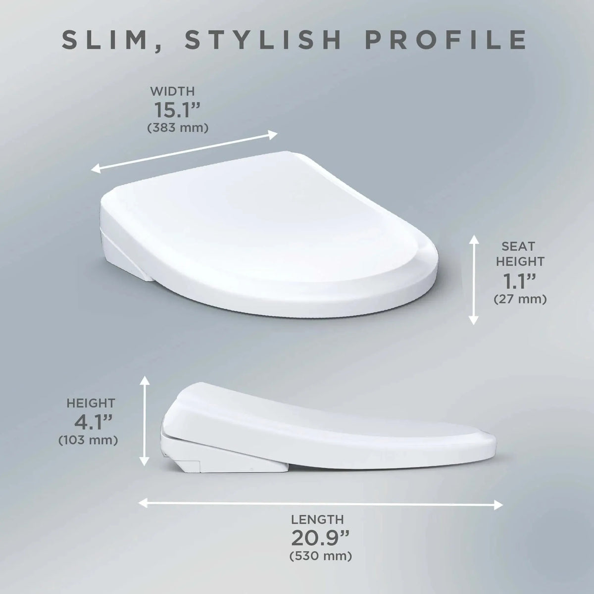 TOTO WASHLET S7 and S7A bidet seat dimensions and measurement diagram