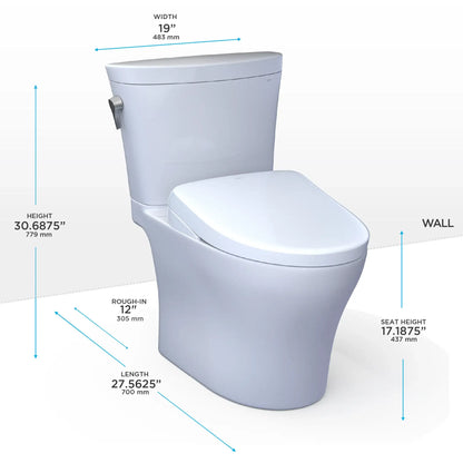 TOTO Aquia IV ARC Two-Piece Dual Flush 1.28 and 0.9 GPF Universal Height Toilet with S5 Contemporary Bidet Seat MW4483446CEMFGN#01
