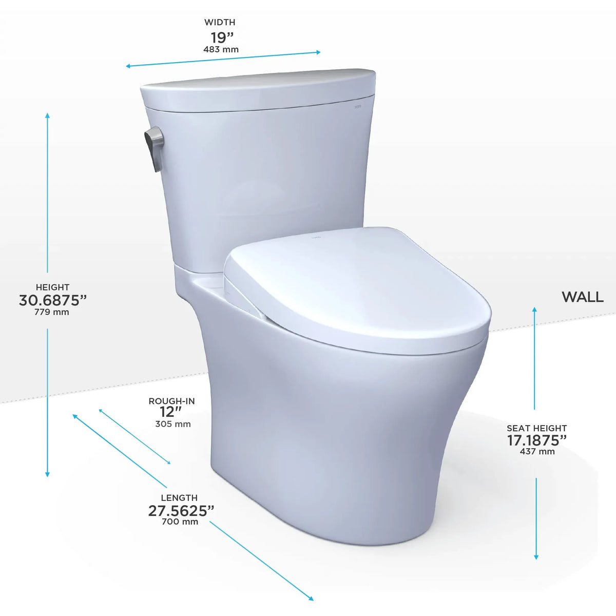 TOTO Aquia IV ARC Two-Piece Dual Flush 1.28 and 0.9 GPF Universal Height Toilet with S7A Contemporary Bidet Seat MW4484736CEMFGN#01 - EverFlow Bidets