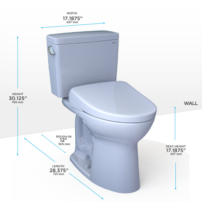 TOTO Drake 1.28 GPF Universal Height Toilet S2 Bidet Seat MW7763346CSG#01 Measurements